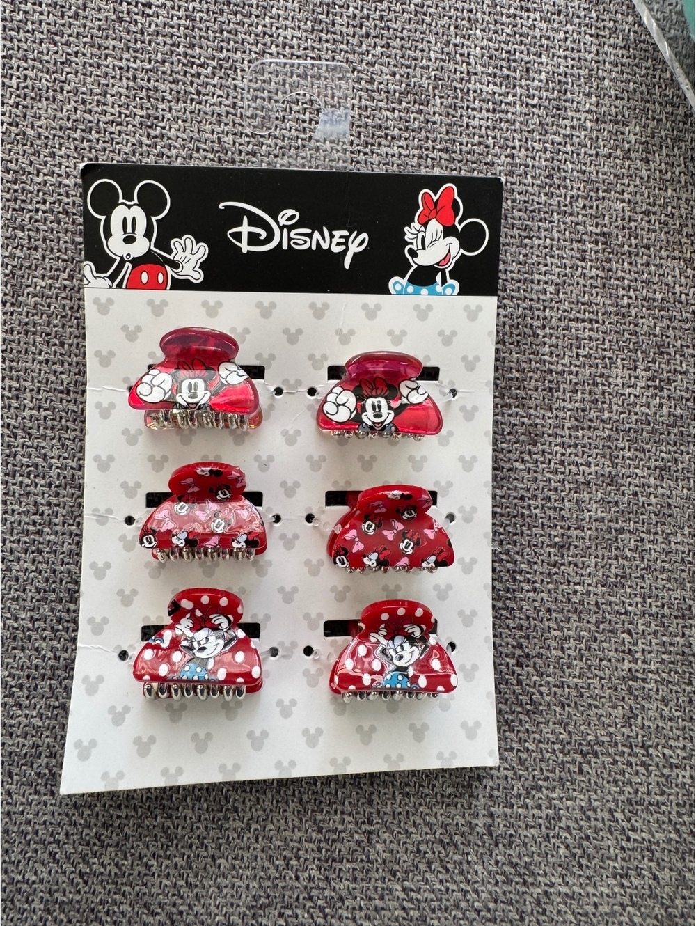 Disney Minnie Mouse Hair Claw Clips Set of 6 Red Pink Polka Dot Jacmel New Card